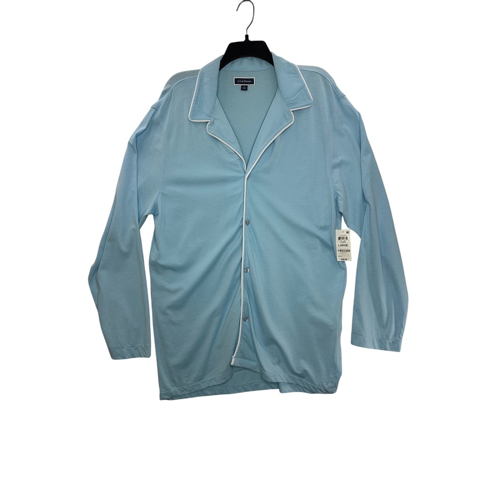 Club Room Mens Pajama Top Sleep Shirt Button Front Light Blue Large